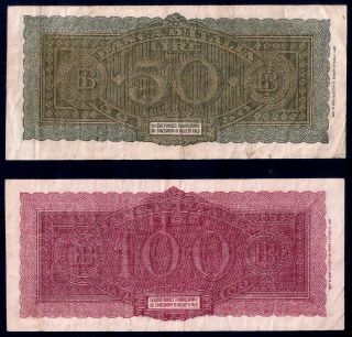 Italy,  50,  100 Lire,  2 paper money,  1943 2
