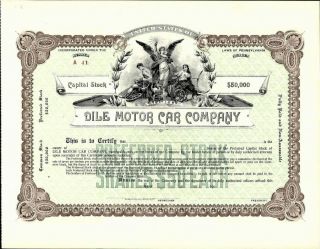 Dile Motor Car Co,  Reading,  Pa. ,  19 - -,  Unissued,  Crisp,  Scarce Stock Certificate