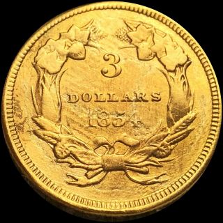 1854 $3 Gold Three Dollar Piece ABOUT UNCIRCULATED 