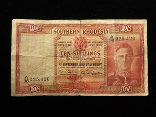 Southern Rhodesia George Vi Ten Shillings Banknote 1st Sept 1950