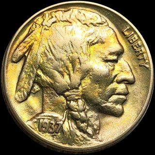 1937 - D " 3 - Legged " Buffalo Head Nickel 5c High Au/ Ms Uncirculated Coin.  Error A,
