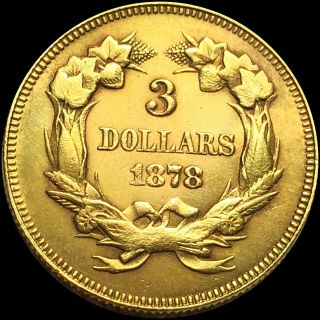 1878 $3 Gold Three Dollar Piece NEARLY UNCIRCULATED Shiny Collectible Coin no rs 2