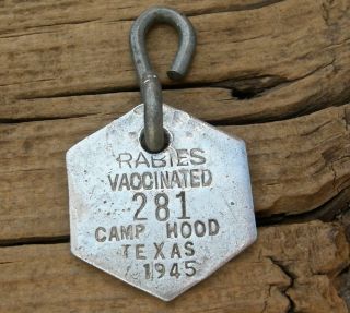 Ca 1945 Camp Hood Texas (killeen Tx Fort Hood Military) Wwii Dog License Tax Tag