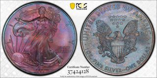 2009 American Silver Eagle Ase Pcgs Ms67 - Exceptional Colorful Rainbow Toning