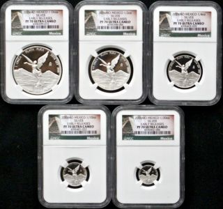 2016mo Mexico Silver Proof Libertad Set - All Ngc Pf70 Early Releases - 5 Coin Set