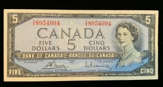 1954 Canadian $5 Dollar Bill - Bouey/rasminsky - Bc - 39c - T/x (bb 1161)