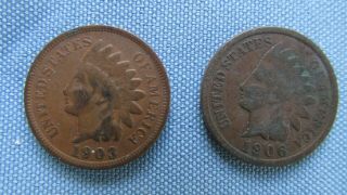 1903 And 1908 Native Head One Cent Coins - Both For One Money