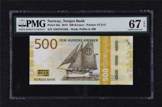 2018 Norway Norges Bank 500 Kroner Pick 56a Pmg 67 Epq Gem Unc