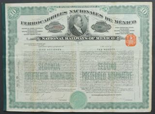 Mexico - National Railways Of Mexico - 1913 - 10 Second Preferred Shares (gold)