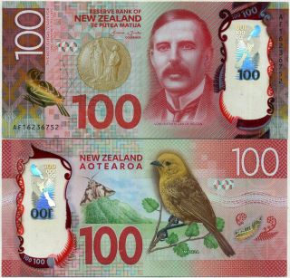 Zealand 100 Dollars 2015 / 2016 Polymer Mohua Bird P 195 Unc