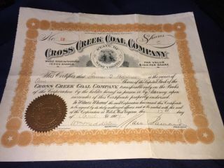 1907 CROSS CREEK COAL COMPANY CAPITAL STOCK CERTIFICATE WEST VIRGINIA 2
