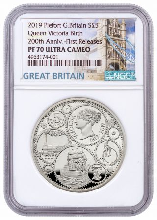 2019 Britain 200th Queen Victoria 1.  82oz Silver Piedfort Ngc Pf70 Uc Fr Sku58100