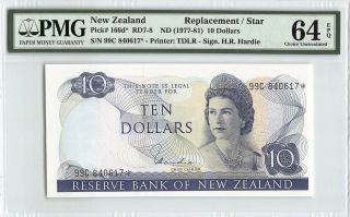 Zealand Nd (1977 - 81) P - 166d Pmg Choice Unc 64 Epq 10 Dollars Replacement