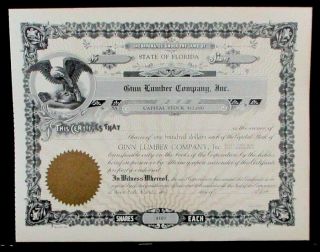 Stock Certificate Unissued Ginn Lumber Company Capital 1900 