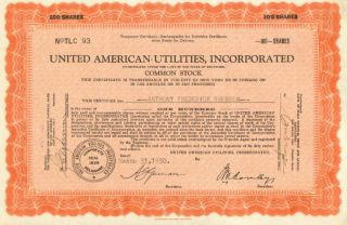 United American Utilities,  Incorporated 1930 Share Stock Certificate