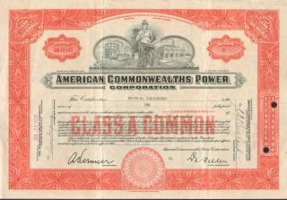 American Commonwealths Power Corporation 1930 Stock Certificate Share