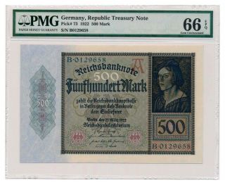 Germany Banknote 500 Mark 1922.  Pmg Ms - 66 Epq