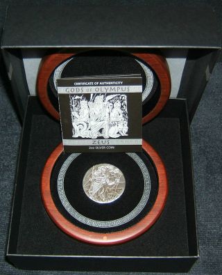 2014 Tuvalu 2oz Gods Of Olympus Zeus.  999 Silver Rimless High Relief Coin W/ Box