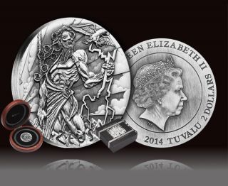 2014 Tuvalu 2oz Gods of Olympus Zeus.  999 Silver Rimless High Relief Coin w/ Box 2