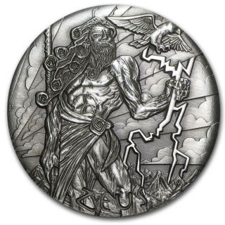2014 Tuvalu 2oz Gods of Olympus Zeus.  999 Silver Rimless High Relief Coin w/ Box 3