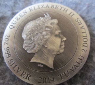 2014 Tuvalu 2oz Gods of Olympus Zeus.  999 Silver Rimless High Relief Coin w/ Box 9