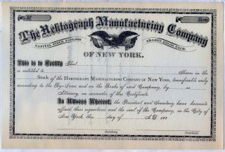 Hektograph Manufacturing Company Stock Certificate N.  Y