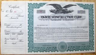 Stock Certificate Olson Construction. ,  York State