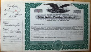 Stock Certificate Nelson Brothers Plastering Contractors,  Inc. ,  York State