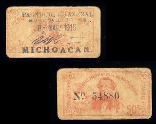 Mexico M2923c¦si - Mic - 13.  5 (s - 887) Gob.  Prov.  De Michoacan 50 Ctvs 8.  3.  1915 Vf,