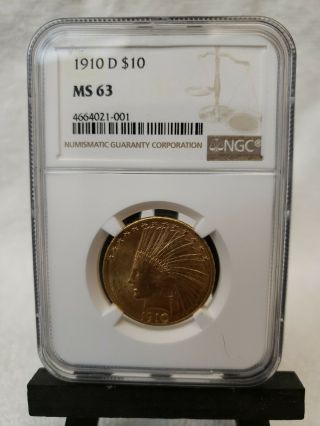 1910 - D $10 Indian Head Gold Ngc Ms - 63