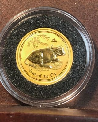 2009 Australia $15 1/10 Oz Gold Chinese Lunar Year Of Ox Gem Bu.  9999 Coin