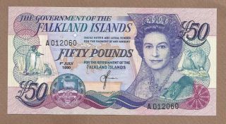 Falkland Islands: 50 Pounds Banknote,  (unc),  P - 16a,  01.  07.  1990,