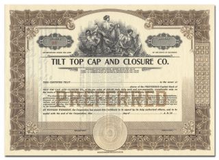 Tilt Top Cap And Closure Company Stock Certificate (topless Vignette)