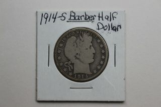 1914 - S Barber Silver Half Dollar Low Mintage Semi Key Date