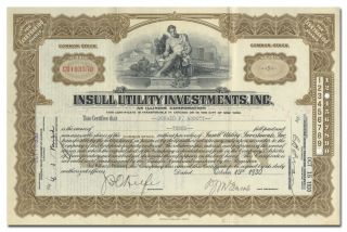 Insull Utility Investments,  Inc.  Stock Certificate