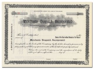 Merchants Despatch,  Incorporated Stock Certificate (decendant Of Amex)