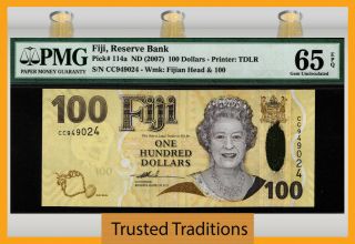 Tt Pk 114a Nd (2007) Fiji Reserve Bank $100 " Queen Elizabeth Ii " Pmg 65 Epq Gem
