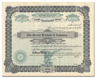 Greene Ketchum & Company Stock Certificate (york Smokeless Furnace)
