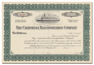 California Transportation Company Stock Certificate (sacramento River)