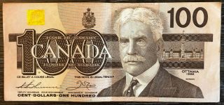 1988 Bank Of Canada $100 Hundred Dollar Banknote Clear Position Number