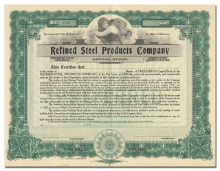 Refined Steel Products Company Stock Certificate (pittsburgh)