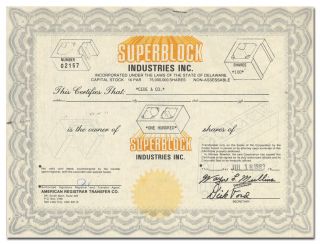 Superblock Industries,  Inc.  Stock Certificate (concrete Block Vignettes)