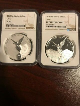 2018 Mexico Silver Onza Libertad Ngc Pf70 Ucam & Reverse Proof Pl70 2 - Coin
