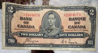 Bank Of Canada King George 1937 2 Dollar Banknote Coyne Towers L/r 2464074