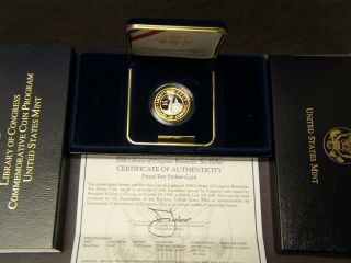 2000 W Library Of Congress Bimetallic $10 Gold/platinum Us Proof Coin