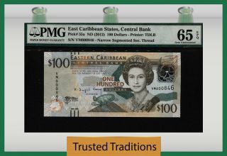 Tt Pk 55a 2012 East Caribbean States 100 Dollars " Queen Elizabeth Ii " Pmg 65 Epq