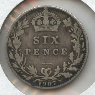 Great Britain 1907 Silver Coin - Six Pence - Edward Vii Bc150