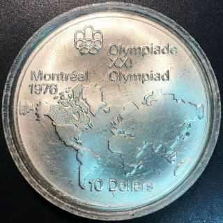1976 Montreal Olympics $10 Sterling Silver Coin - World Map -