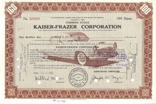 Kaiser - Frazer Corporation.  1950 Common Stock Certificate