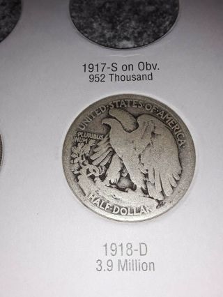 (5) Walking Liberty Half Dollars In Coin Album 1917,  1918,  1918d,  1934 & 1936